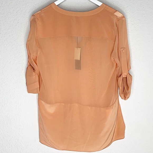 BCBGMAXAZRIA Liberty Split-Neck High-Low Silk Blouse in Blush - Picture 4 of 7